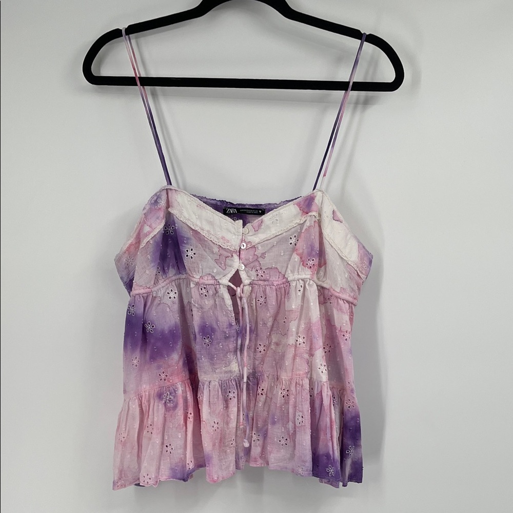 Zara Women's Eyelet Camisole Hand Tie Dyed Pink and Purple XXL